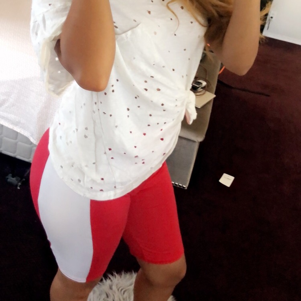 Red & White Biker Shorts